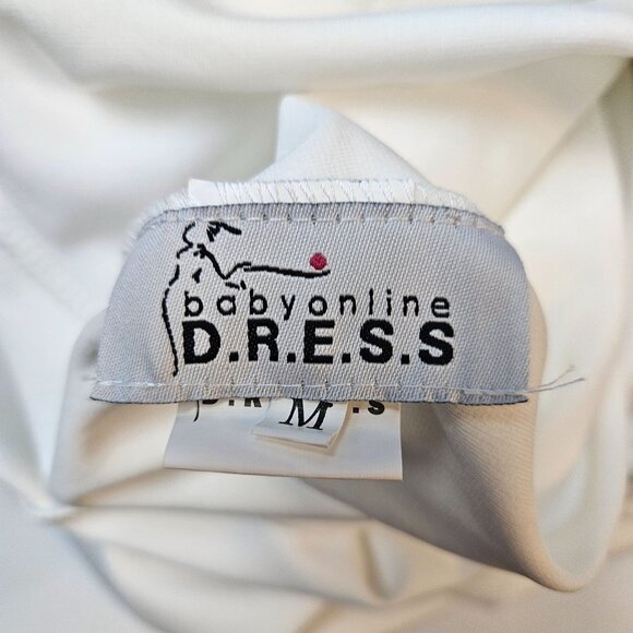 Elegant White Mermaid Gown/Dress Gold Lace Appliqué & Sheer Neckline Size M - Picture 11 of 13